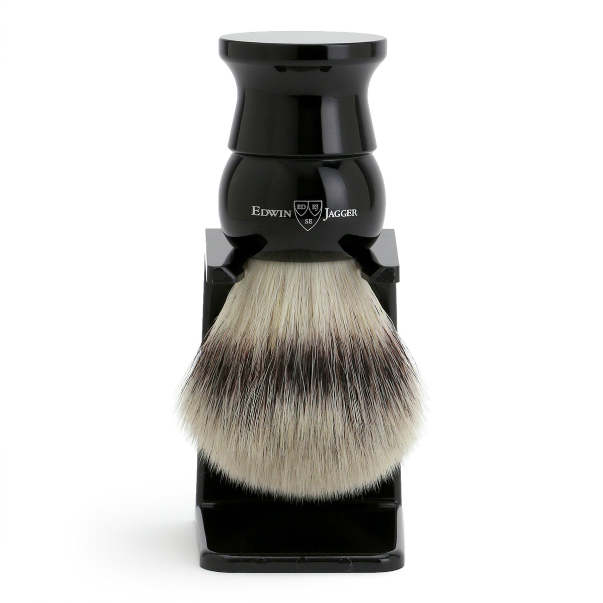 Edwin Jagger Imitation Ebony Shaving Brush Synthetic Silver Tip with Drip Stand - Extra Large