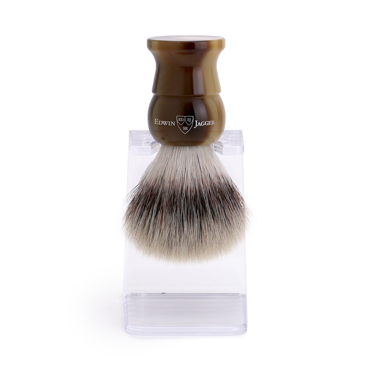Edwin Jagger Horn Cruelty Free Shaving Brush on drip stand