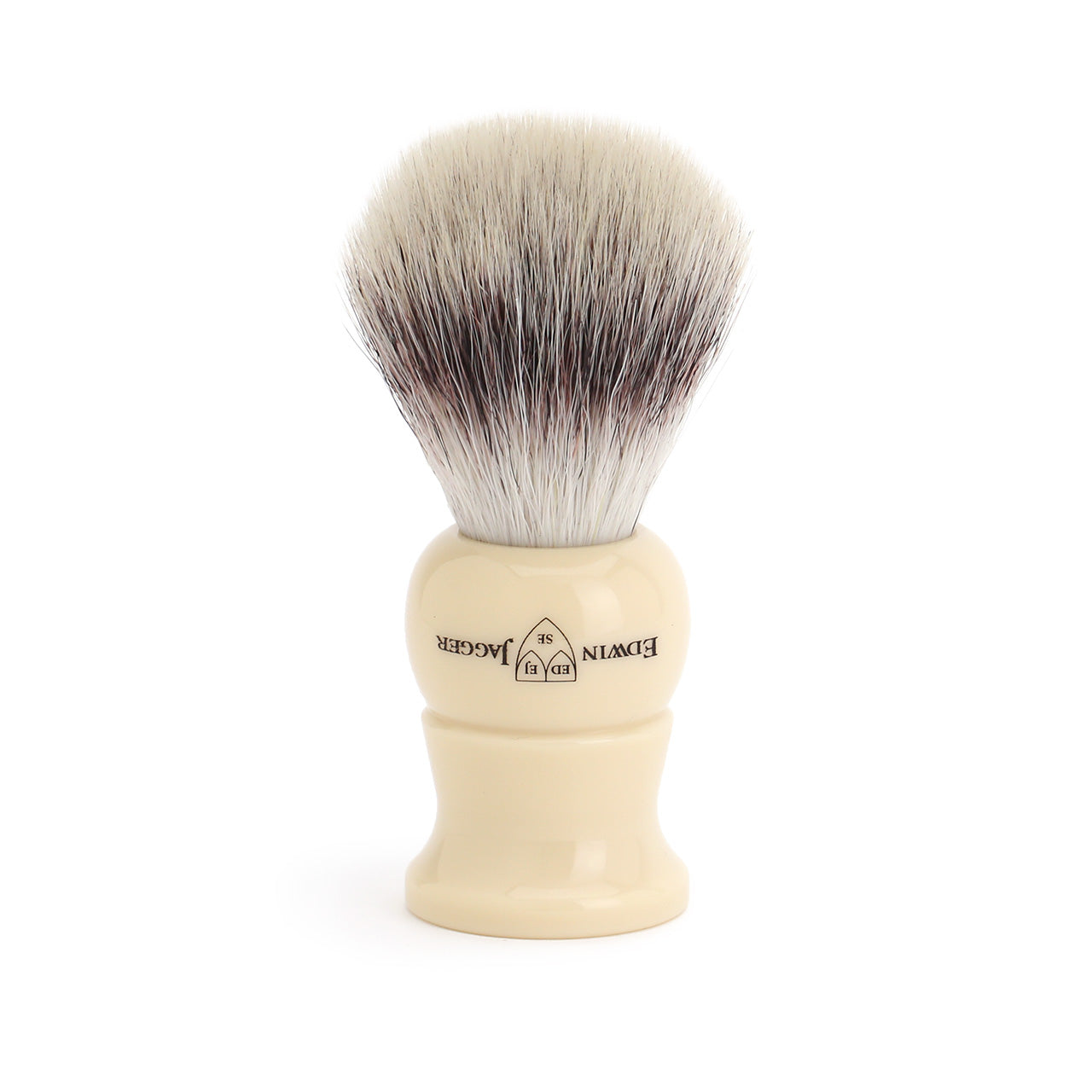 Edwin Jagger Ivory Cruelty Free Shaving Brush on drip stand