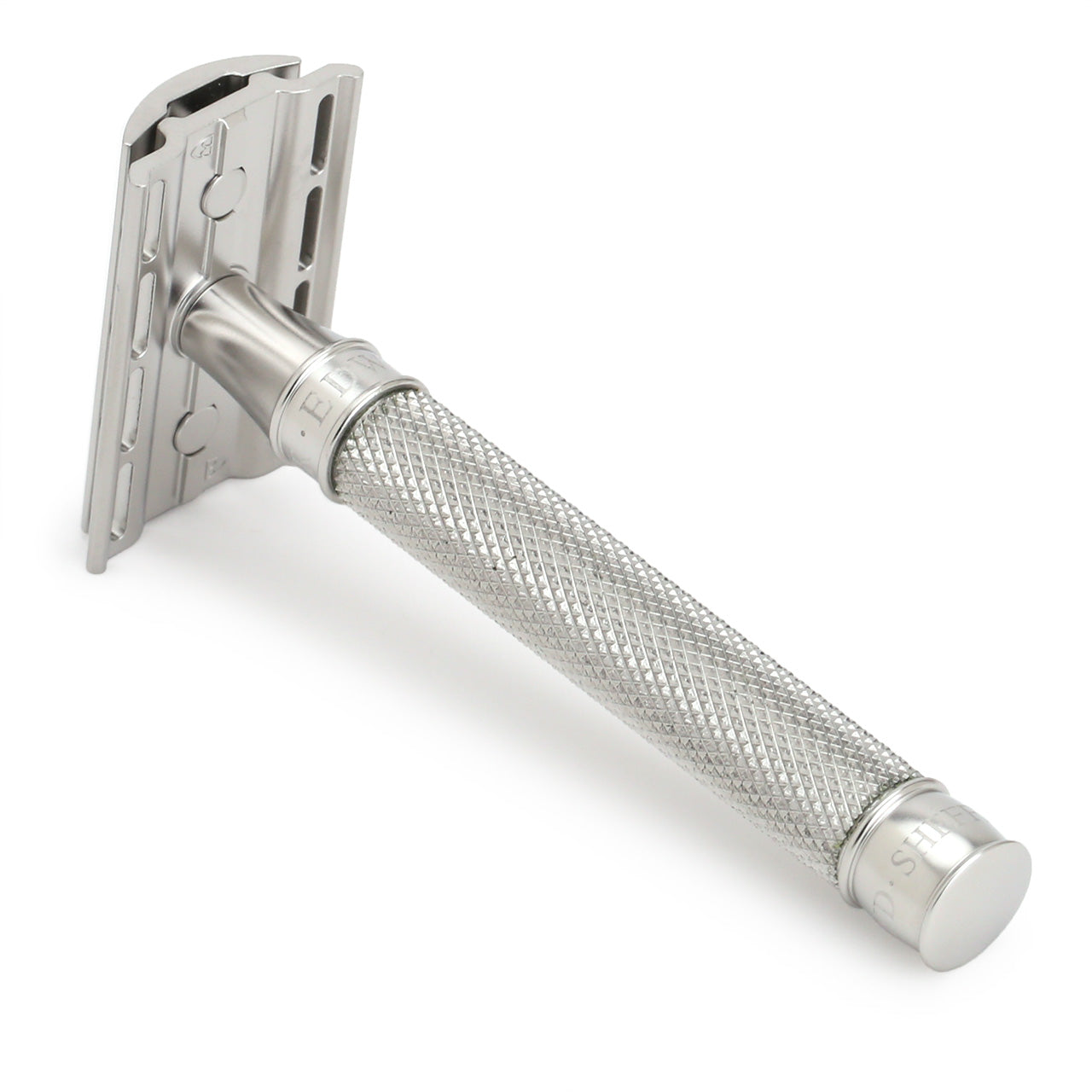 Edwin Jagger 3ONE6 Stainless Steel Safety Razor, side angle