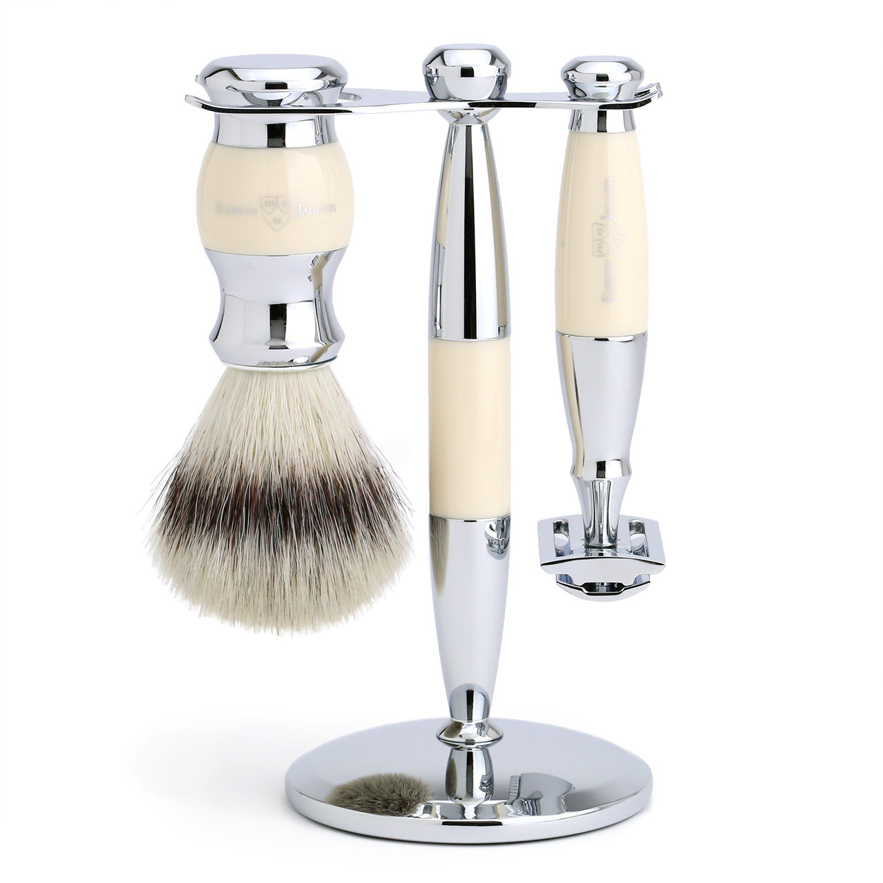 Edwin Jagger Shaving Set with Safety Razor, Shaving Brush and Stand - Imitation Ivory