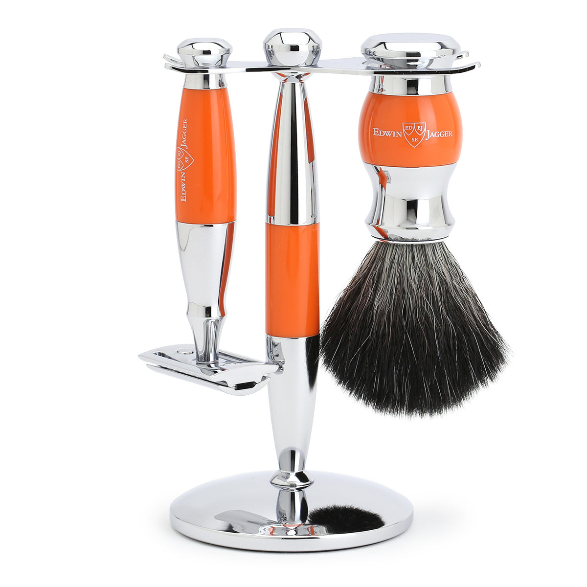 Edwin Jagger Orange 3 piece set - safety razor, shaving brush and stand