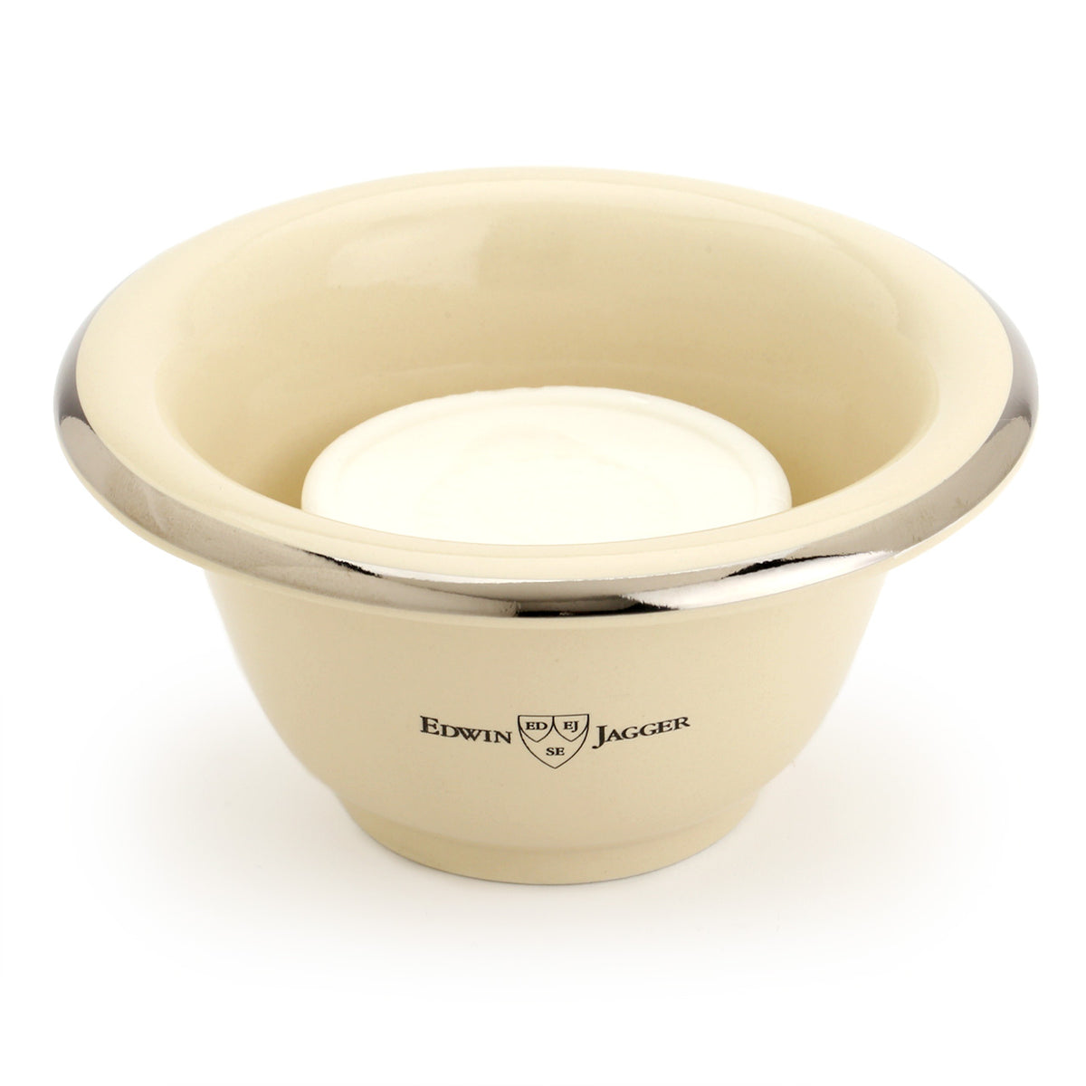 Edwin Jagger Ivory Lather Bowl with a puck of shave soap fitting neatly inside - soap bought separately