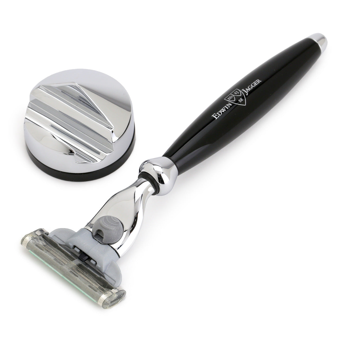 Edwin Jagger Mach3 Razor & Stand - Black Bulbous