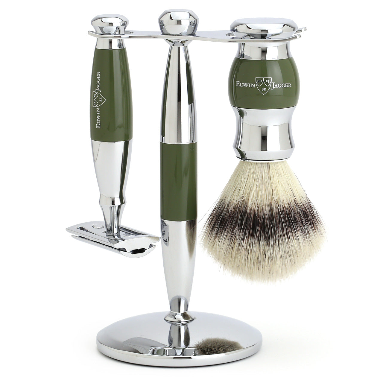 Edwin Jagger Shaving Set with Safety Razor, Shaving Brush and Stand - Imitation Ivory