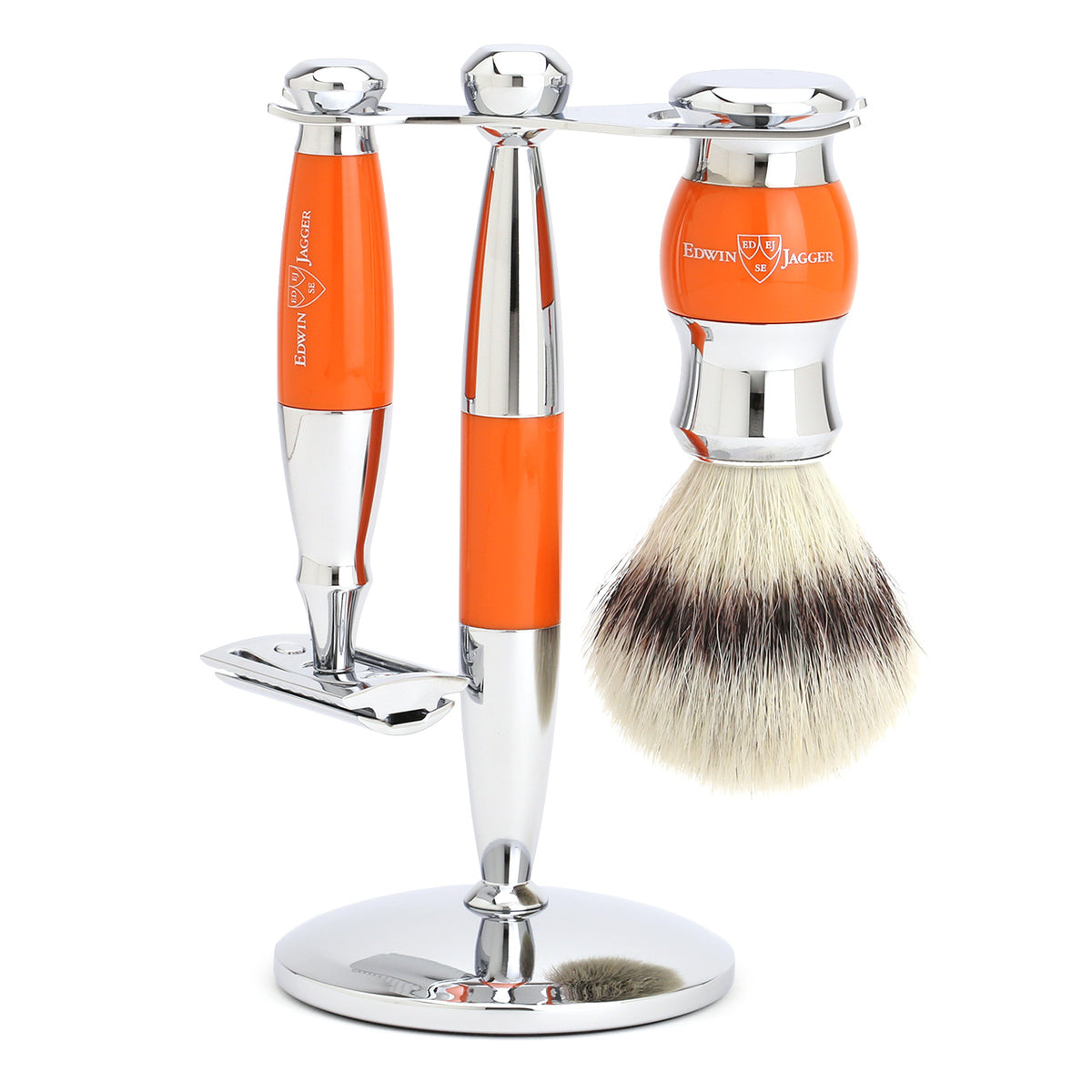 Edwin Jagger Shaving Set with Safety Razor, Shaving Brush and Stand - Orange