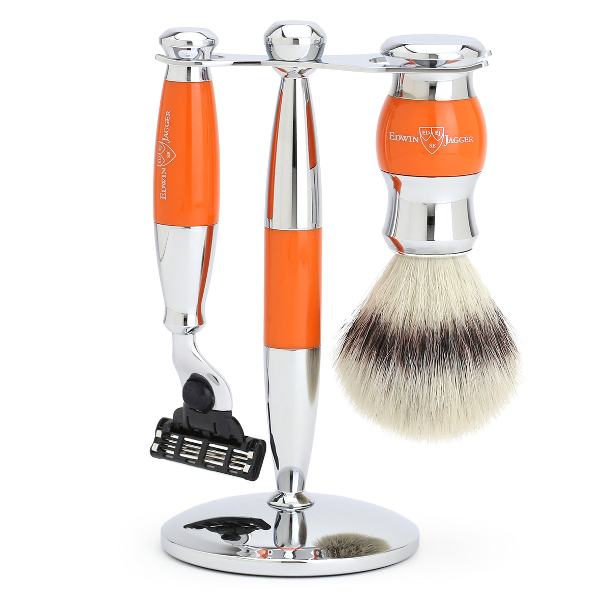 Edwin Jagger Shaving Set with Mach3 Razor, Shaving Brush &amp; Stand - Orange