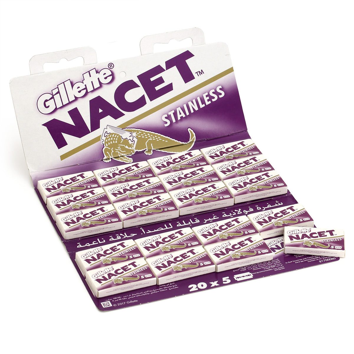 DE blades from Gillet Nacet - Stainless. Fold-out pack of 20 tucks totalling 100 blades