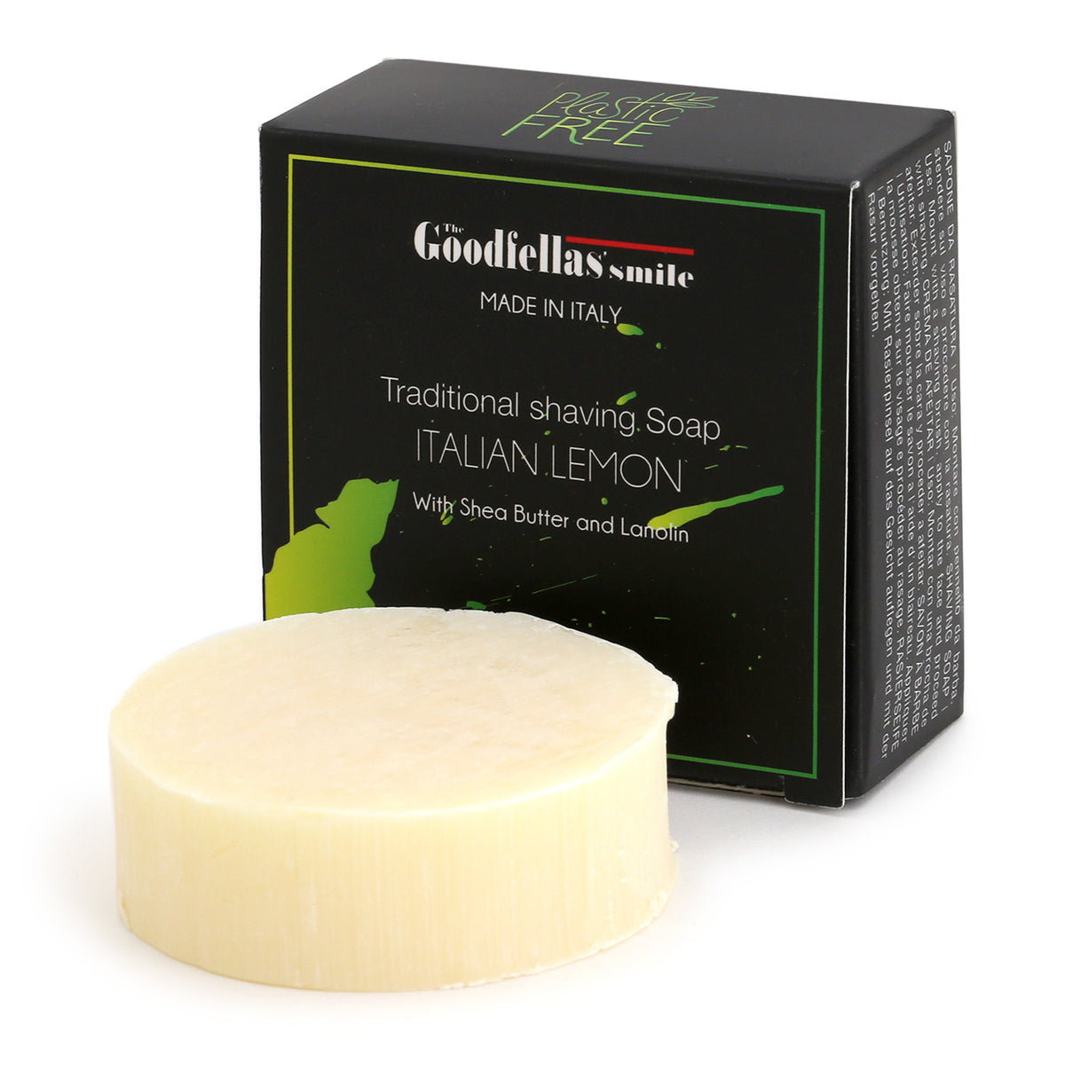 The Goodfellas Smile traditional Italian Lemon shaving soap in a black box