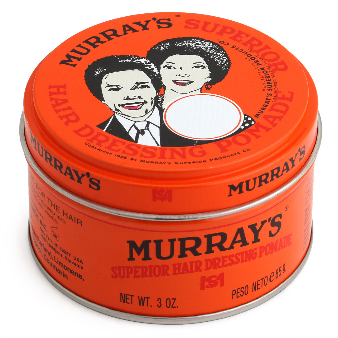 Murrays Superior Hair Dressing Pomade, 85g. Top view