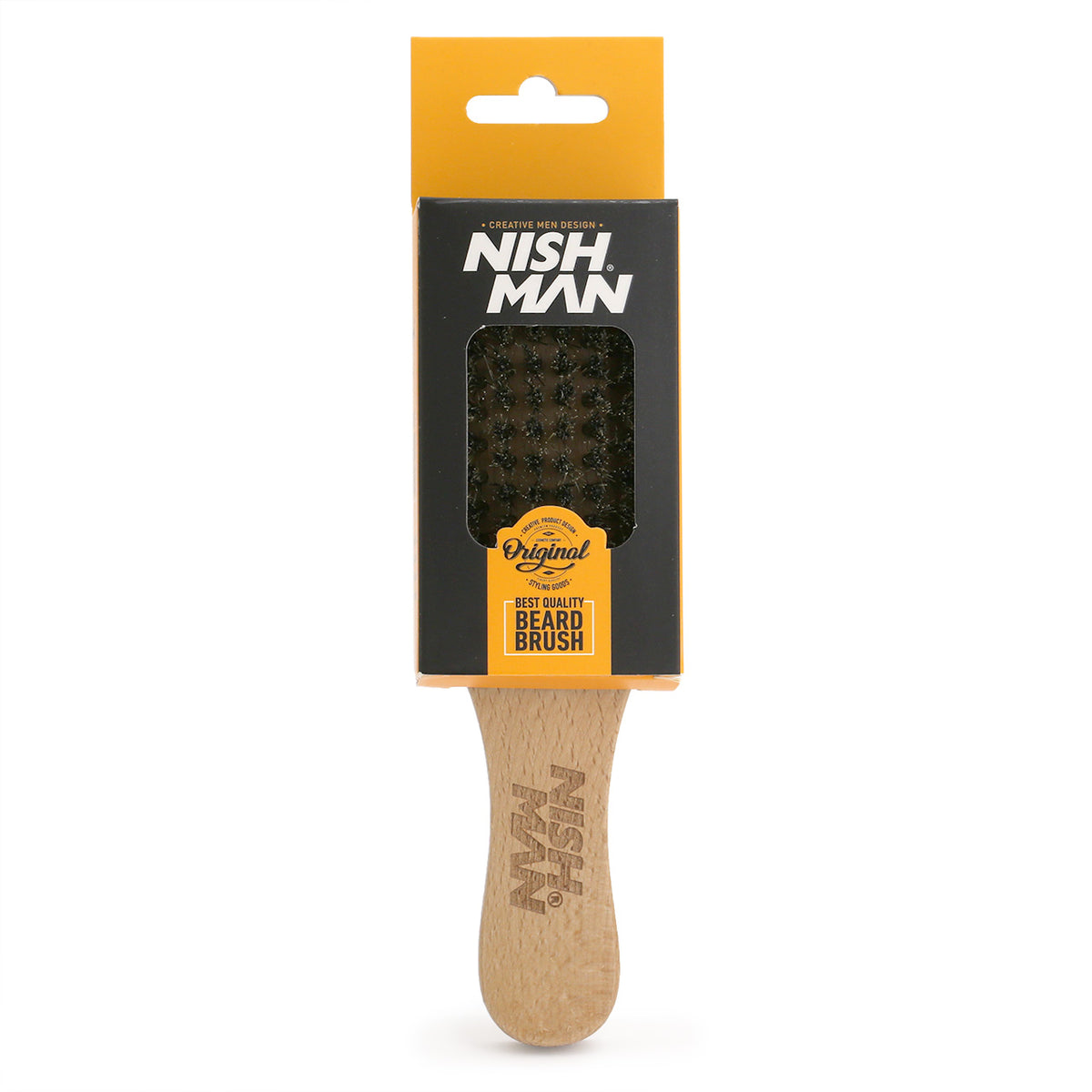 Nishman Wooden Handled Beard Brush in hang packaging