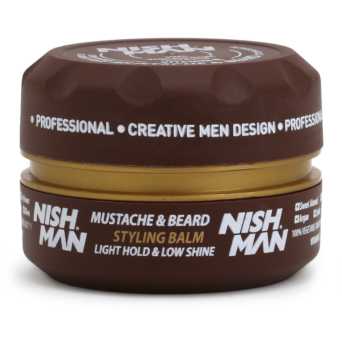 NishMan Mustache &amp; Beard Balm 100ml tub, side view
