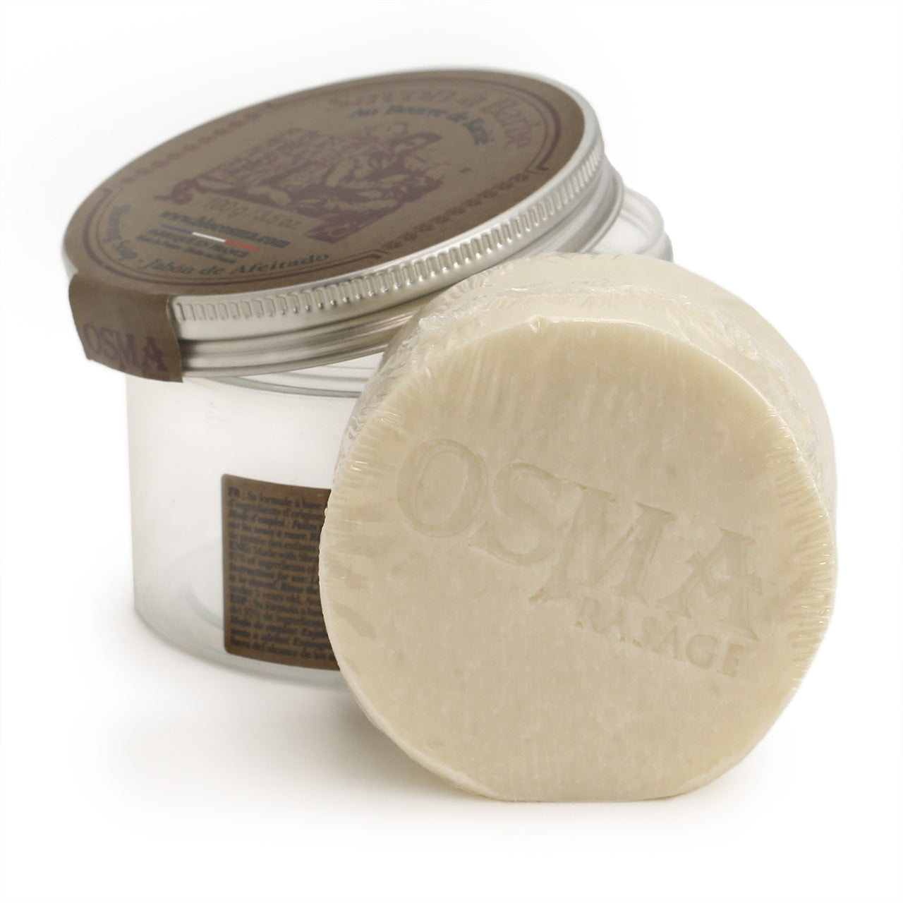 Osma Shave Soap puck with it's screw on lid container
