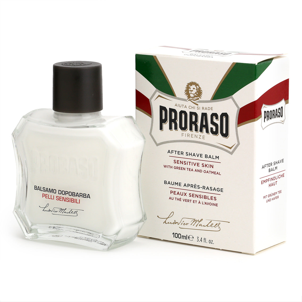 Proraso After Shave Balm with Green Tea & Oatmeal for sensitive skin - retro bottle shape with box