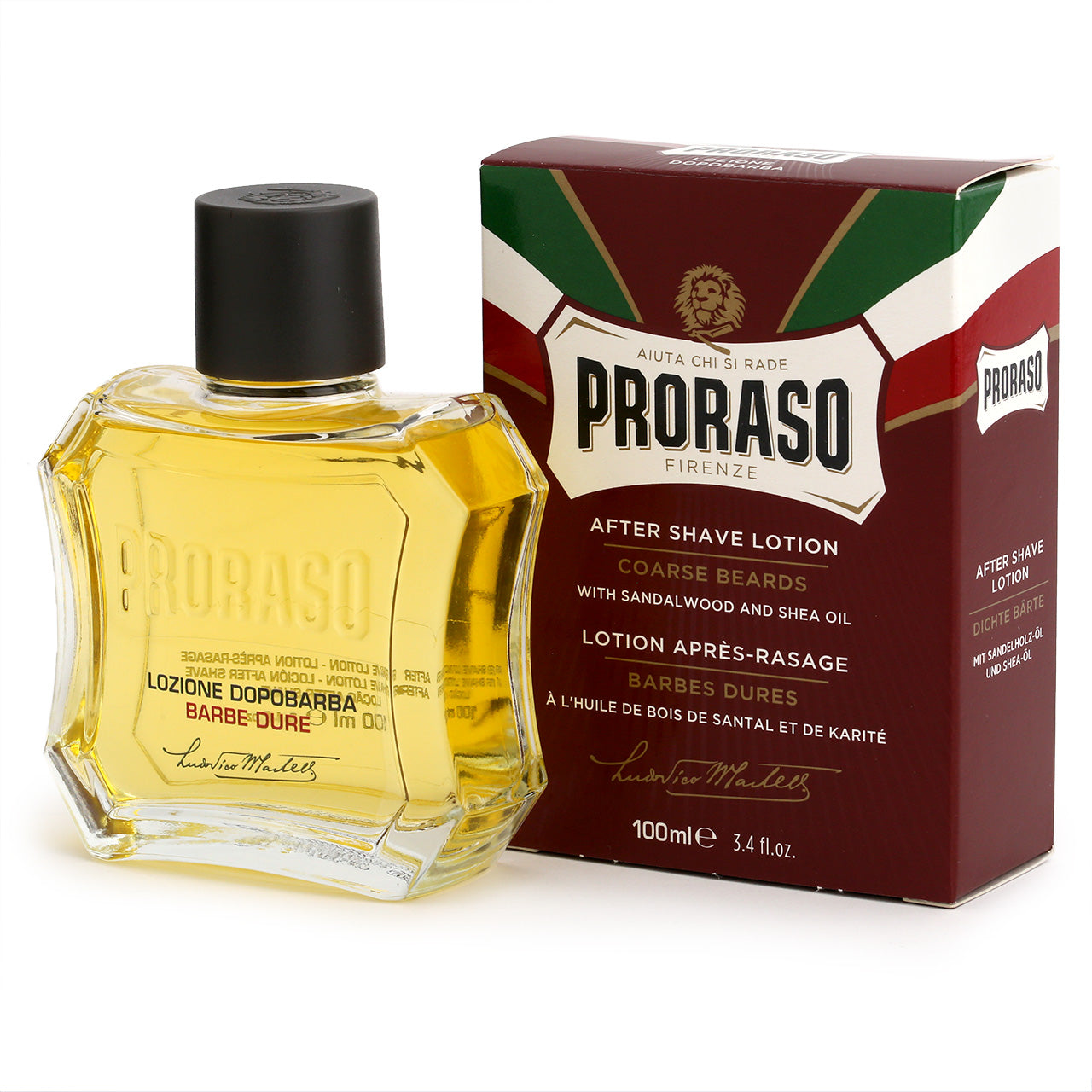 Proraso After Shave Lotion with Sandalwood and Shea Oil - with retro shaped bottle and box
