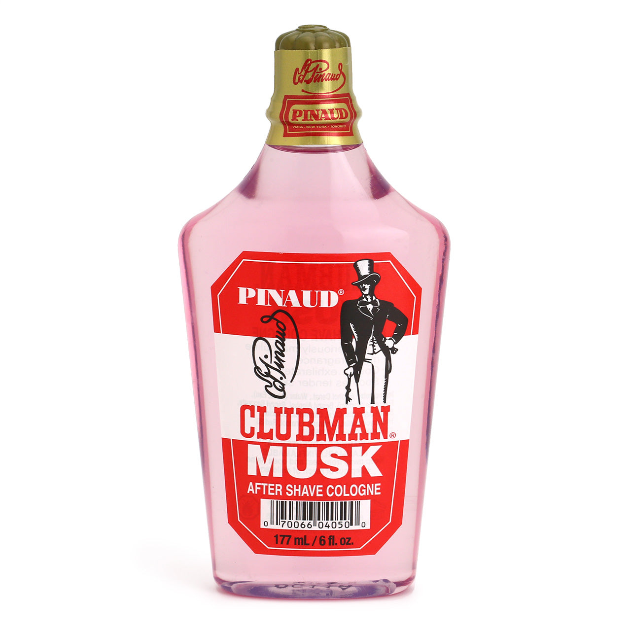 Pinaud Clubman Musk has a red label on a retro bottle