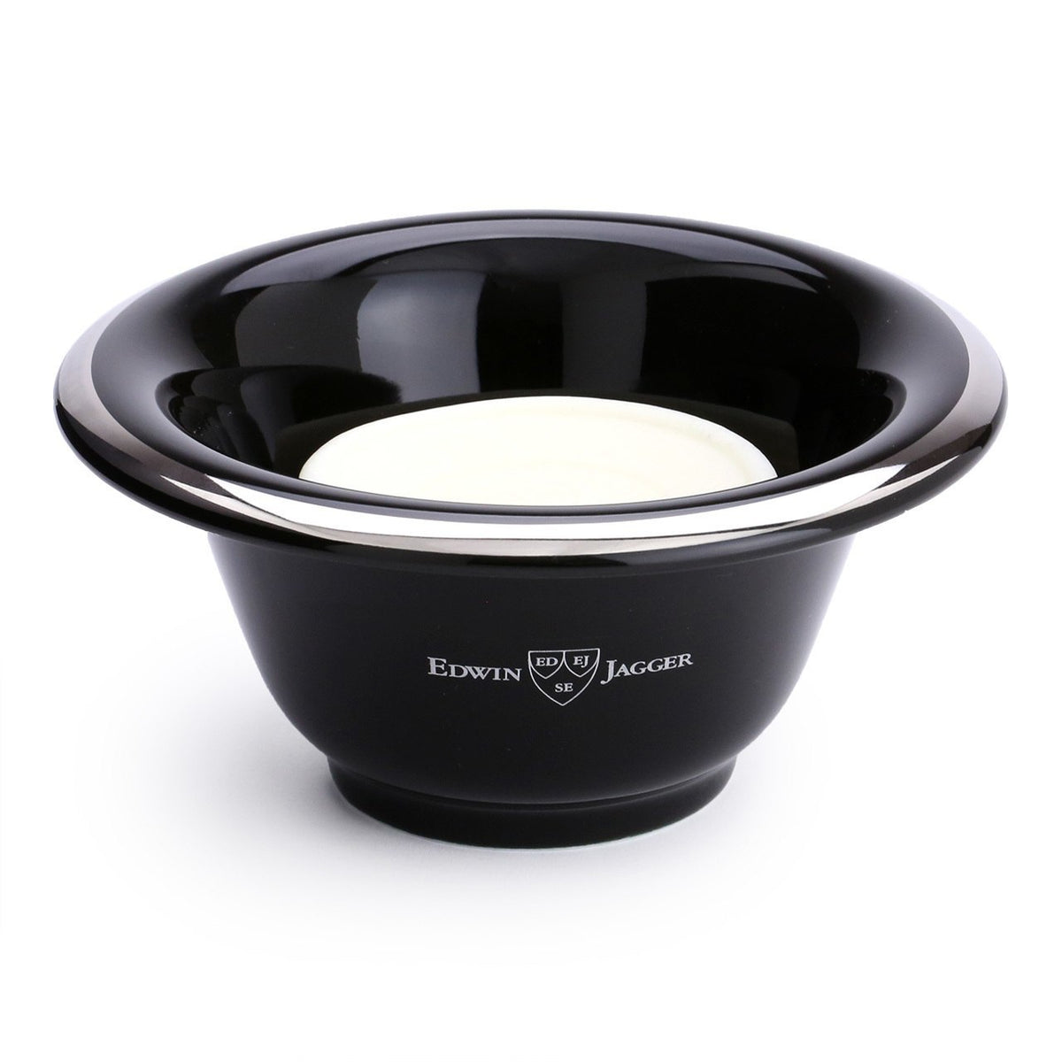 Edwin Jagger Black Lather Bowl with a puck of shave soap fitting neatly inside - soap bought separately