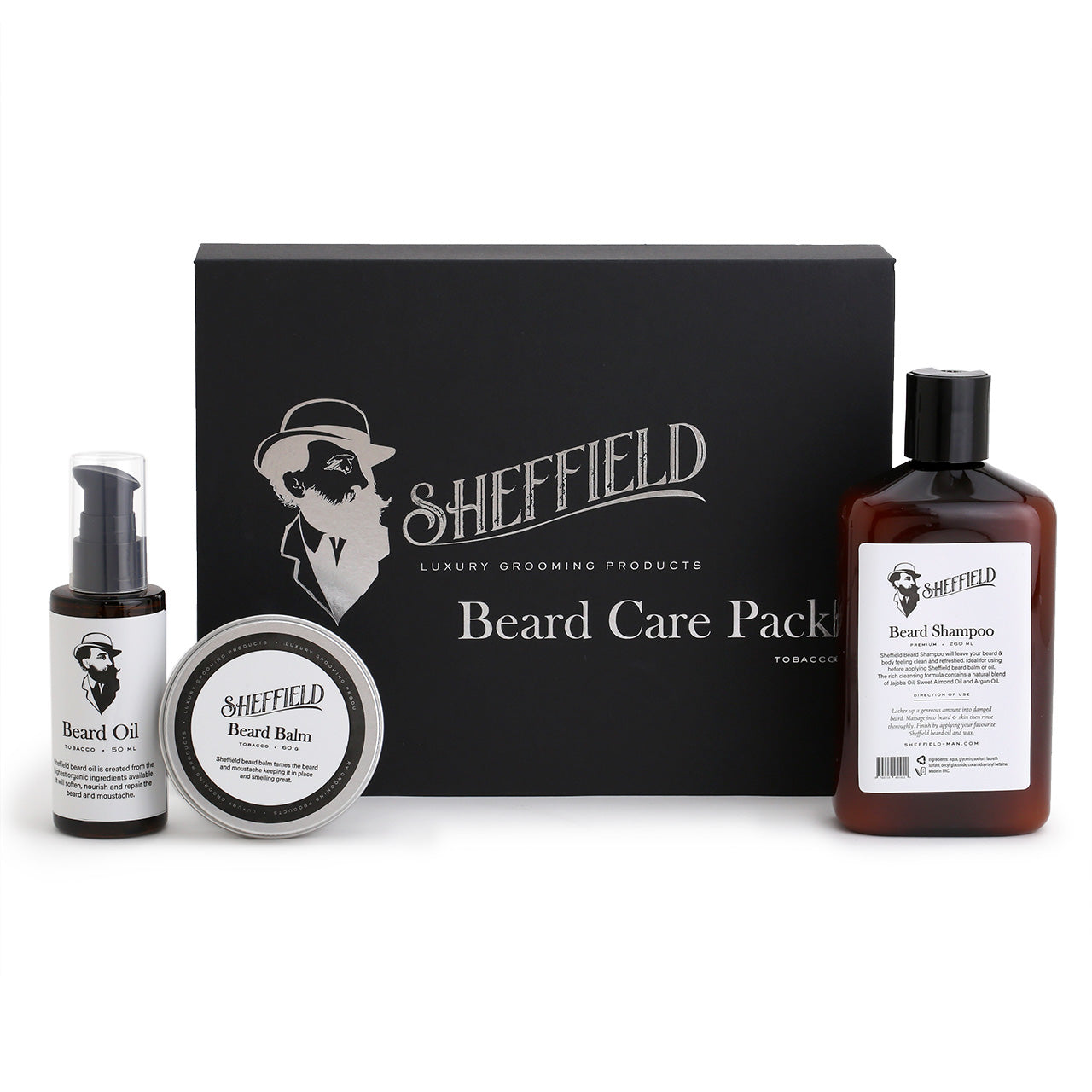 Sheffield Beard Care Gift Pack, with Beard Oil, Beard Balm and Beard Shampoo - Tobacco scent