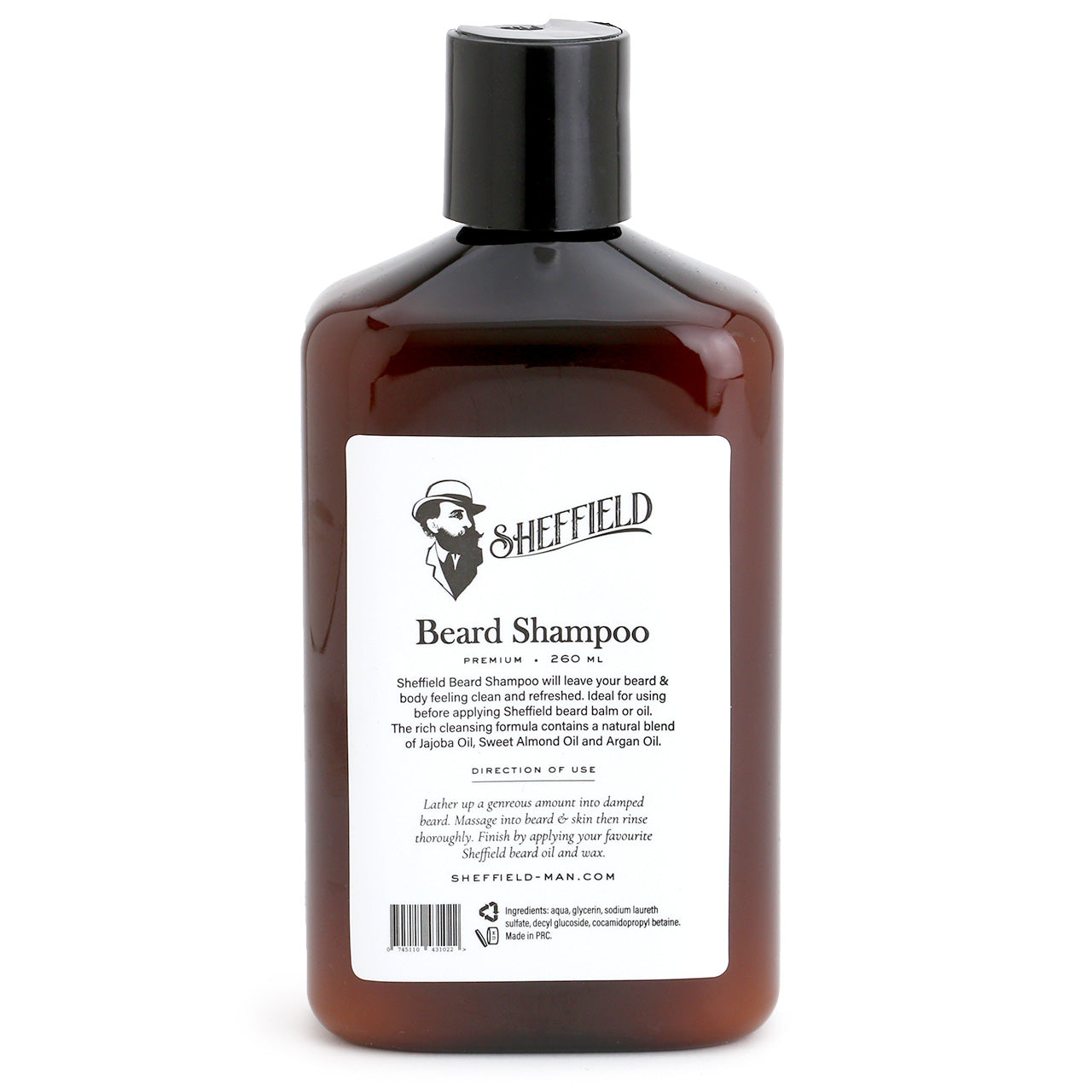 Sheffield Beard Shampoo in amber bottle