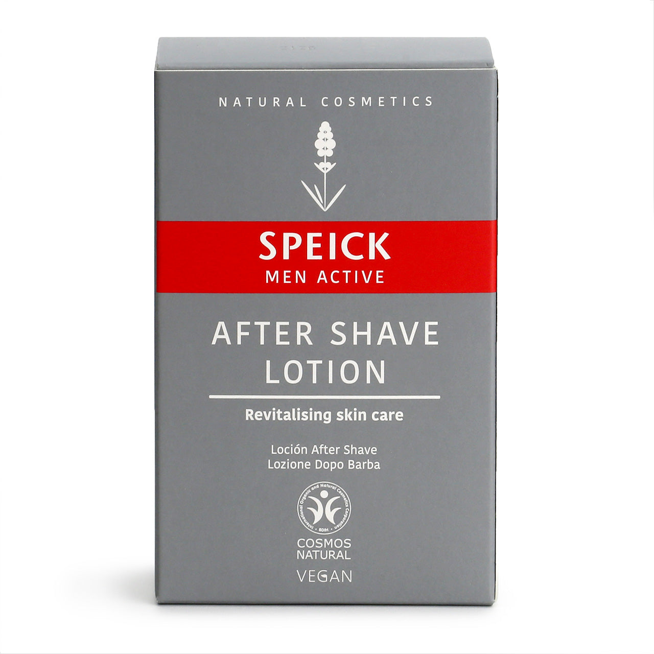After Shave Lotion bottle with grey lid, grey and red label