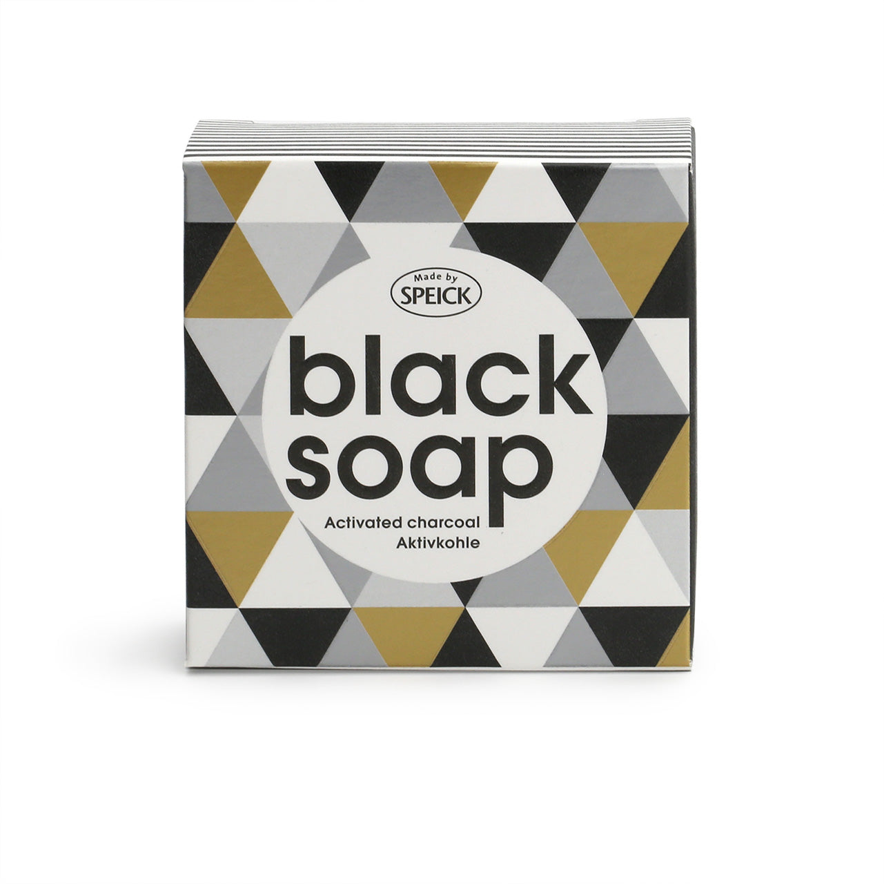 Speickactivated charcoal soap with its black white silver and gold box