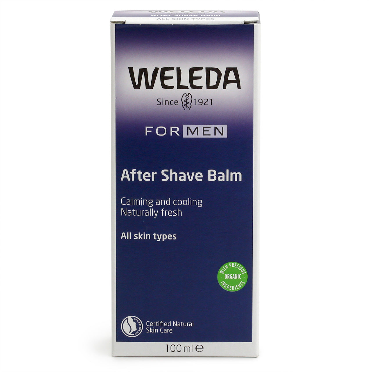 Weleda For Men After Shave Balm, green bottle with white cap and Blue label