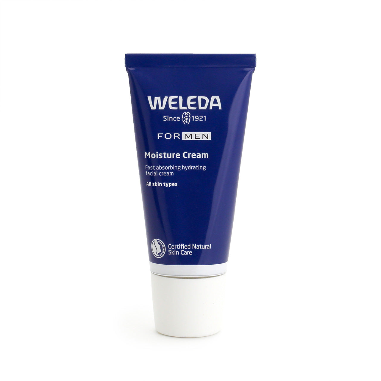 Weleda For Men Moisture Cream in dark blue tube with white cap