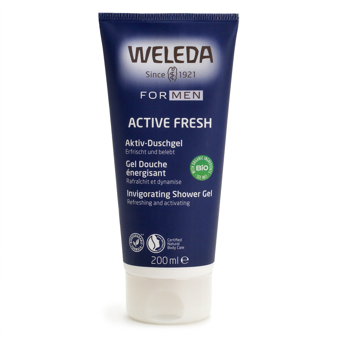 Weleda For Men Shower Gel tube, dark blue with white cap